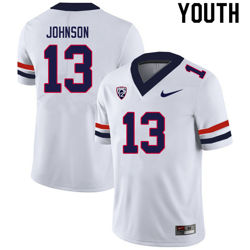 Youth #13 Jalen Johnson Arizona Wildcats College Football Jerseys Sale-White - Click Image to Close